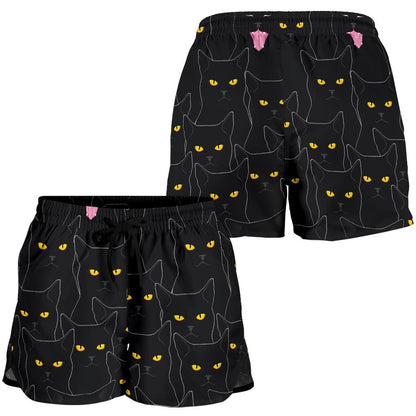 Black Cat Yellow Eyes Print Pattern Women Shorts-JTAMIGO.COM