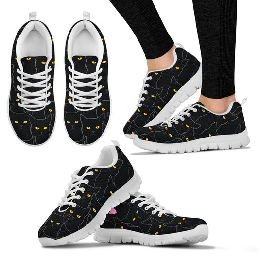 Black Cat Yellow Eyes Print Pattern Women Sneakers Shoes