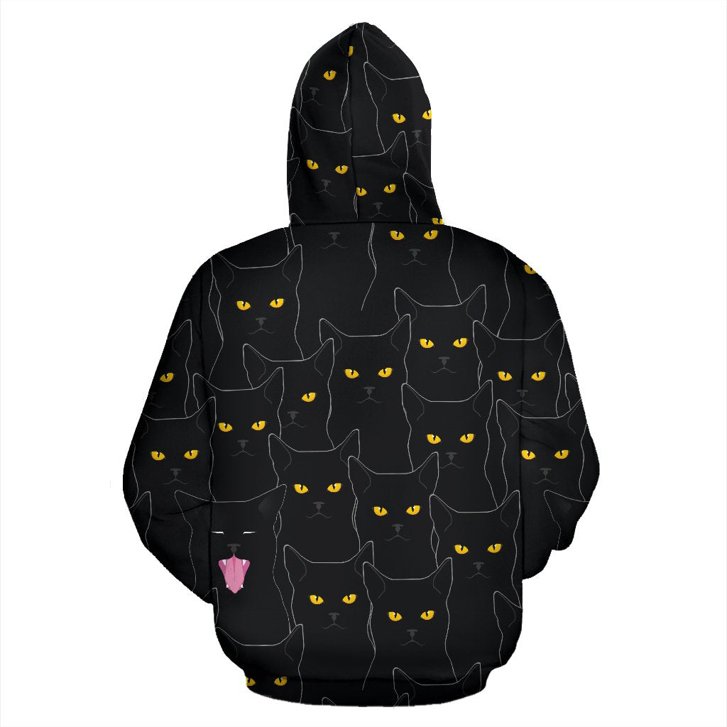 Black Cat Yellow Eyes Print Pattern Zip Up Hoodie