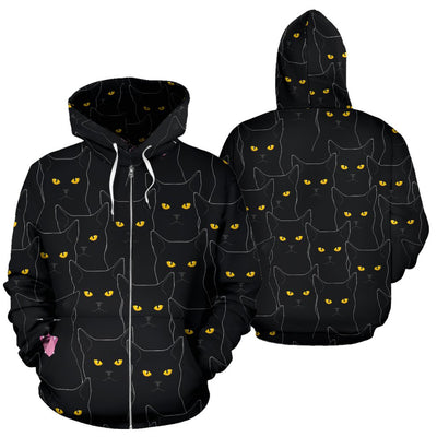 Black Cat Yellow Eyes Print Pattern Zip Up Hoodie