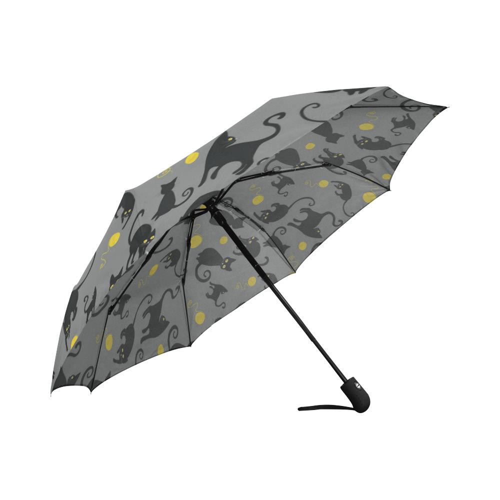 Black Cat Yellow Yarn Print Pattern Automatic Foldable Umbrella
