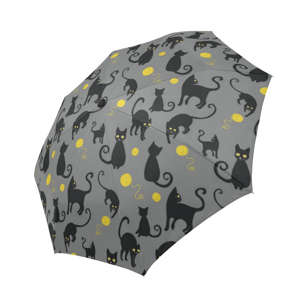 Black Cat Yellow Yarn Print Pattern Automatic Foldable Umbrella