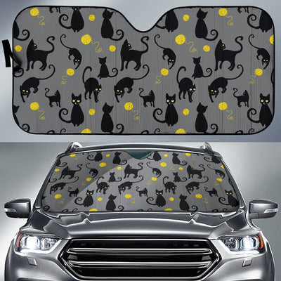 Black Cat Yellow Yarn Print Pattern Car Sun Shade For Windshield