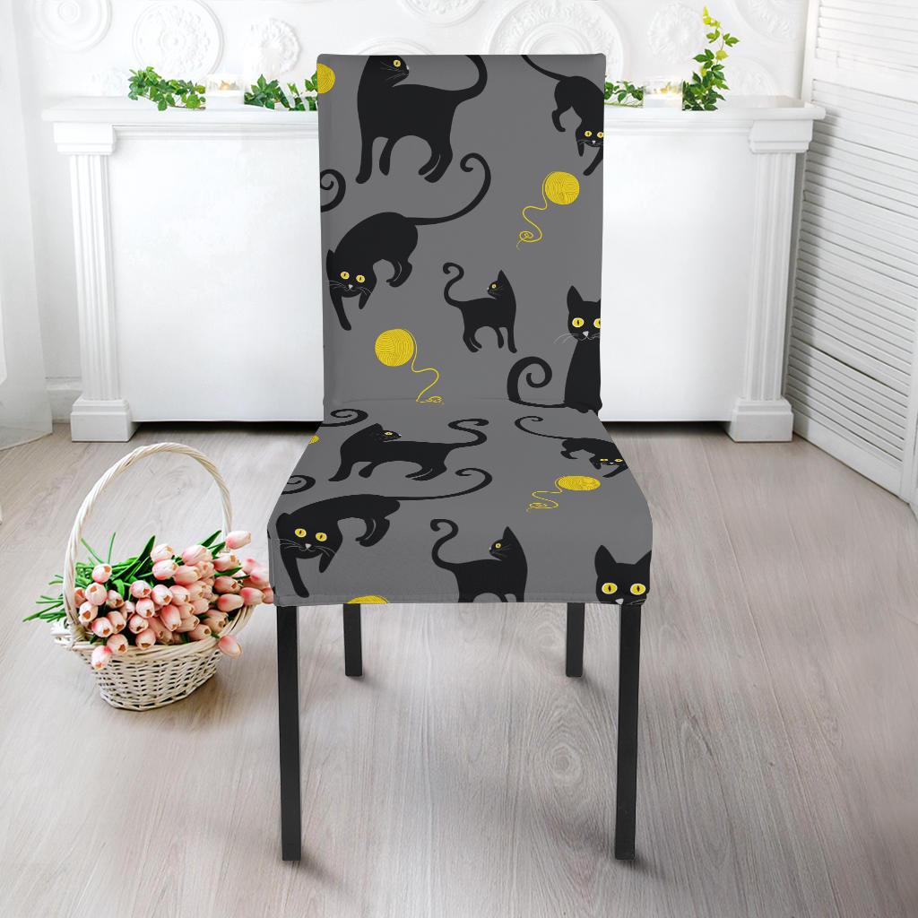 Black Cat Yellow Yarn Print Pattern Dinning Chair Slipper-JTAMIGO.COM