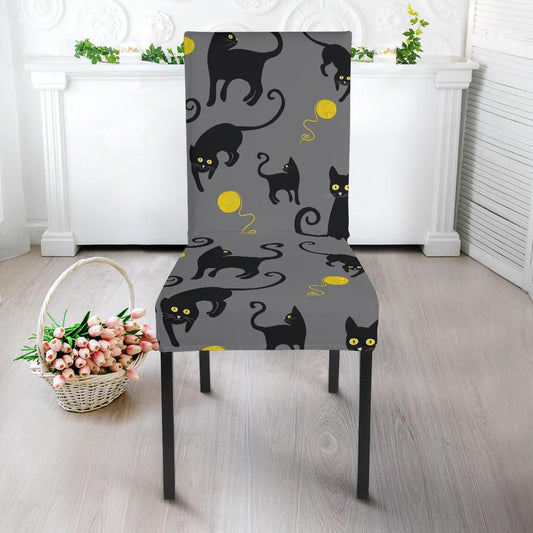 Black Cat Yellow Yarn Print Pattern Dinning Chair Slipper-JTAMIGO.COM