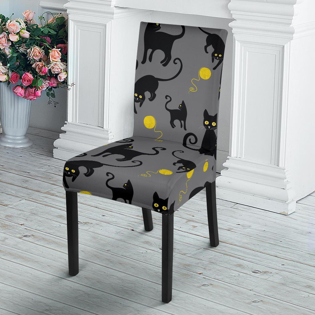 Black Cat Yellow Yarn Print Pattern Dinning Chair Slipper-JTAMIGO.COM