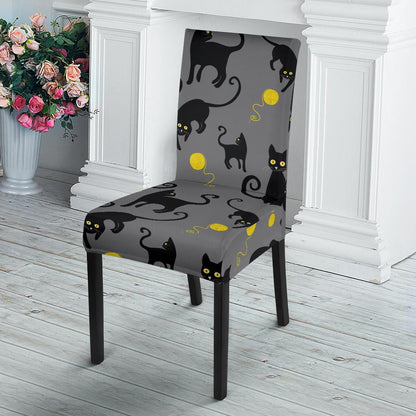Black Cat Yellow Yarn Print Pattern Dinning Chair Slipper-JTAMIGO.COM