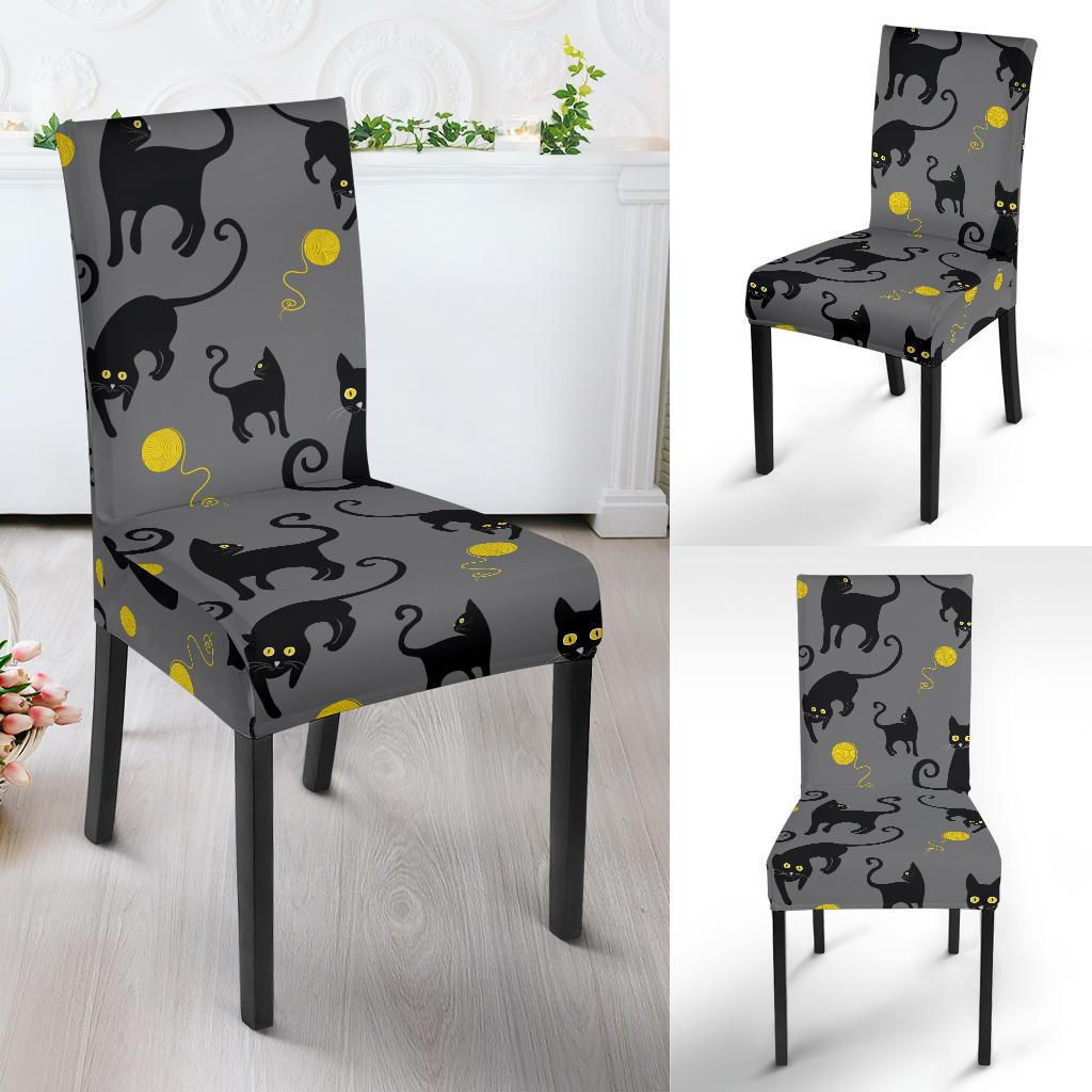 Black Cat Yellow Yarn Print Pattern Dinning Chair Slipper-JTAMIGO.COM