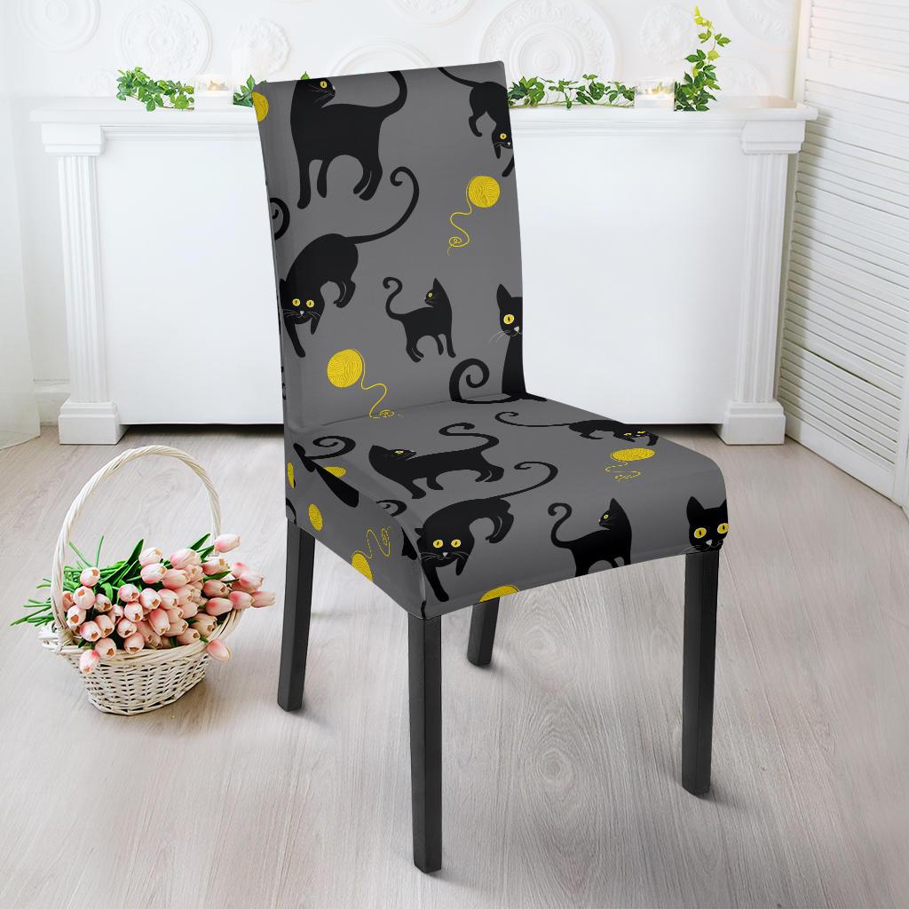 Black Cat Yellow Yarn Print Pattern Dinning Chair Slipper-JTAMIGO.COM