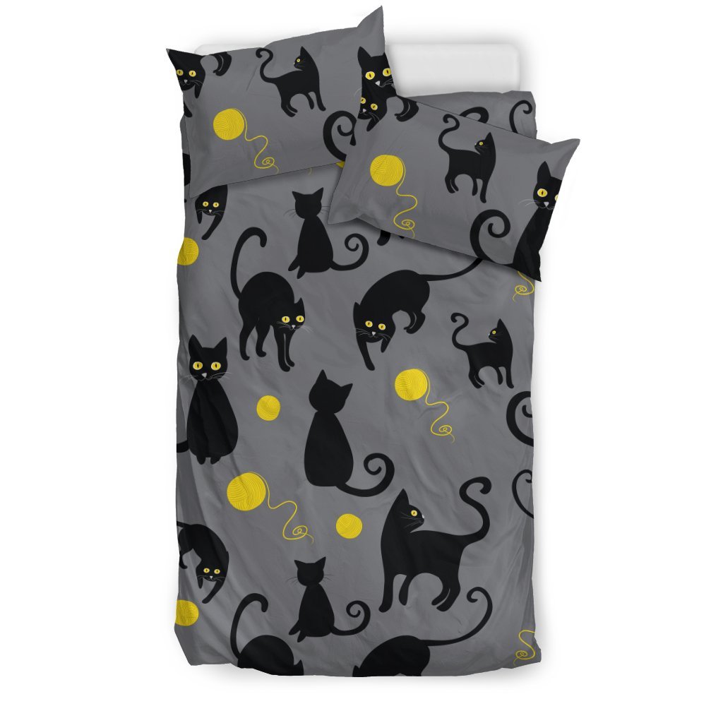 Black Cat Yellow Yarn Print Pattern Duvet Cover Bedding Set