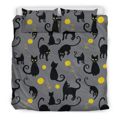 Black Cat Yellow Yarn Print Pattern Duvet Cover Bedding Set