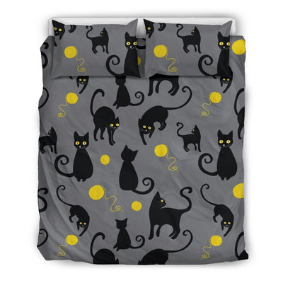 Black Cat Yellow Yarn Print Pattern Duvet Cover Bedding Set