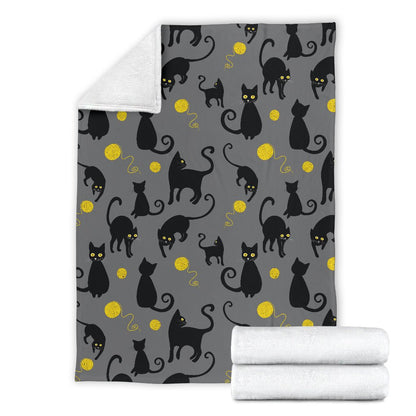 Black Cat Yellow Yarn Print Pattern Fleece Blanket