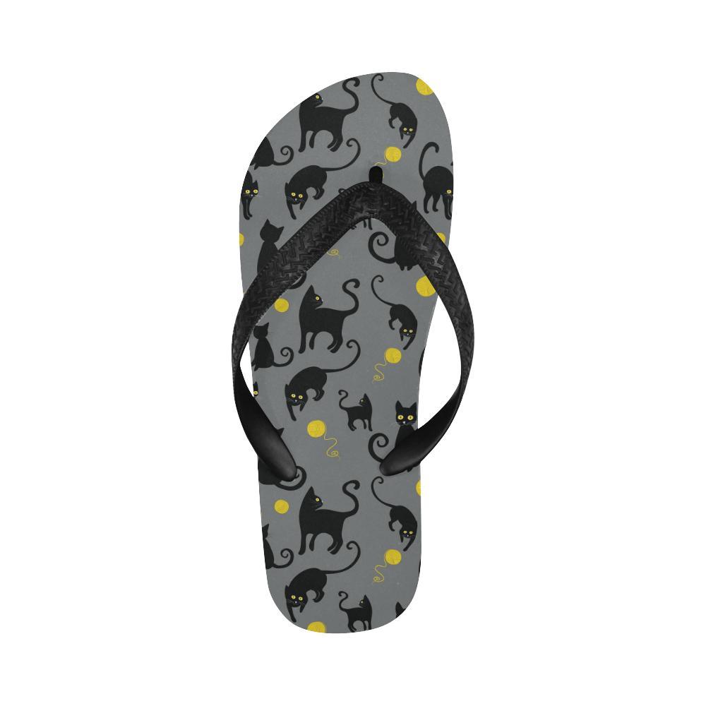 Black Cat Yellow Yarn Print Pattern Flip Flops-JTAMIGO.COM