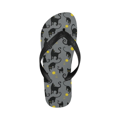 Black Cat Yellow Yarn Print Pattern Flip Flops-JTAMIGO.COM