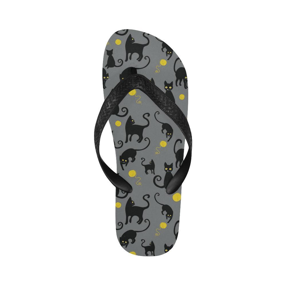 Black Cat Yellow Yarn Print Pattern Flip Flops-JTAMIGO.COM