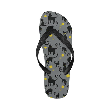 Black Cat Yellow Yarn Print Pattern Flip Flops-JTAMIGO.COM