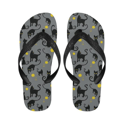 Black Cat Yellow Yarn Print Pattern Flip Flops-JTAMIGO.COM