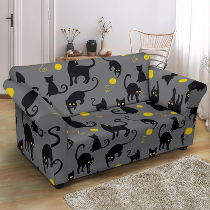 Black Cat Yellow Yarn Print Pattern Loveseat Slipcover-JTAMIGO.COM