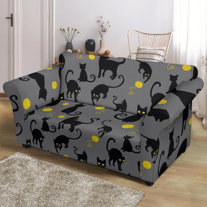 Black Cat Yellow Yarn Print Pattern Loveseat Slipcover-JTAMIGO.COM