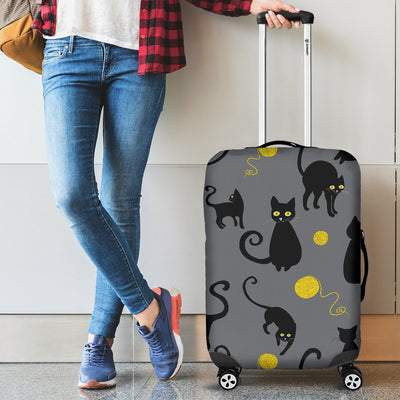 Black Cat Yellow Yarn Print Pattern Luggage Cover Protector