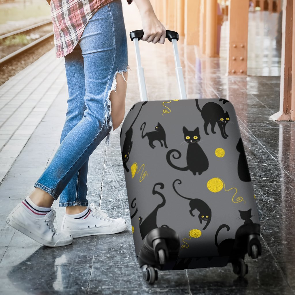 Black Cat Yellow Yarn Print Pattern Luggage Cover Protector