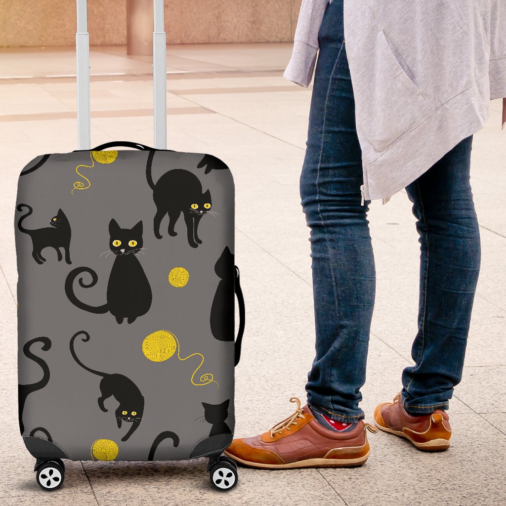 Black Cat Yellow Yarn Print Pattern Luggage Cover Protector