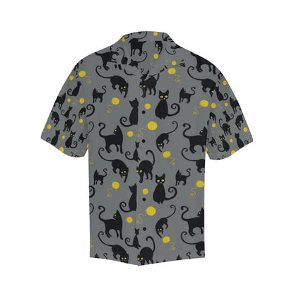 Black Cat Yellow Yarn Print Pattern Men Aloha Hawaiian Shirt