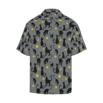 Black Cat Yellow Yarn Print Pattern Men Aloha Hawaiian Shirt