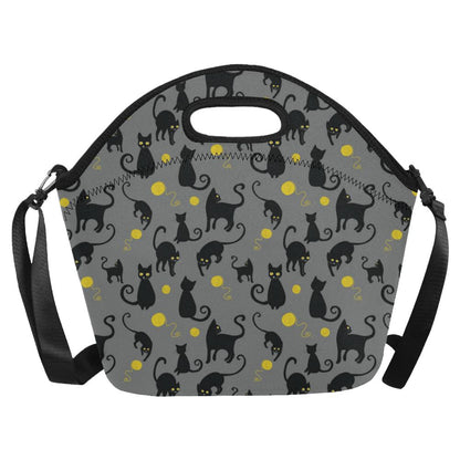 Black Cat Yellow Yarn Print Pattern Neoprene Lunch Bag (Model 1669)(Large)-JTAMIGO.COM