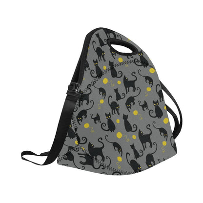 Black Cat Yellow Yarn Print Pattern Neoprene Lunch Bag (Model 1669)(Large)-JTAMIGO.COM