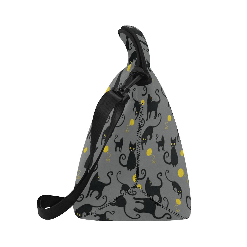 Black Cat Yellow Yarn Print Pattern Neoprene Lunch Bag (Model 1669)(Large)-JTAMIGO.COM