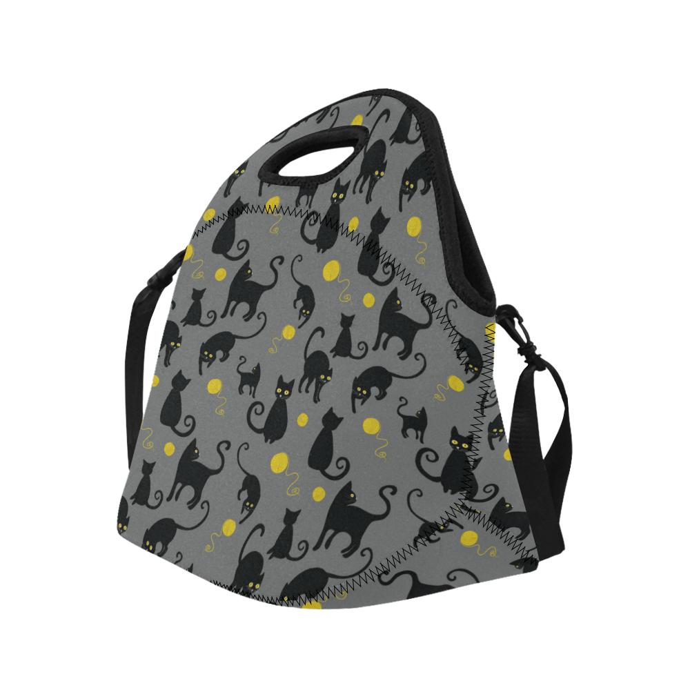 Black Cat Yellow Yarn Print Pattern Neoprene Lunch Bag (Model 1669)(Large)-JTAMIGO.COM