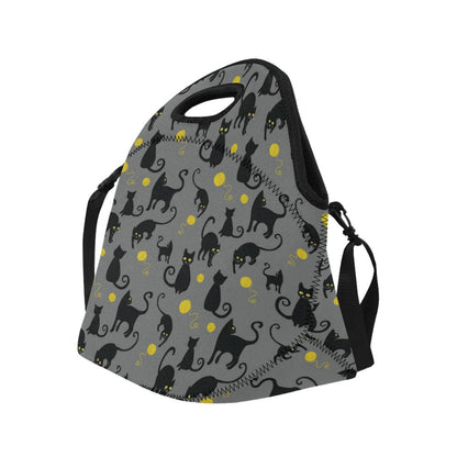 Black Cat Yellow Yarn Print Pattern Neoprene Lunch Bag (Model 1669)(Large)-JTAMIGO.COM