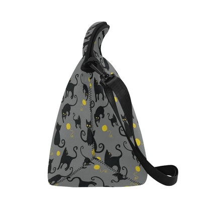 Black Cat Yellow Yarn Print Pattern Neoprene Lunch Bag (Model 1669)(Large)-JTAMIGO.COM