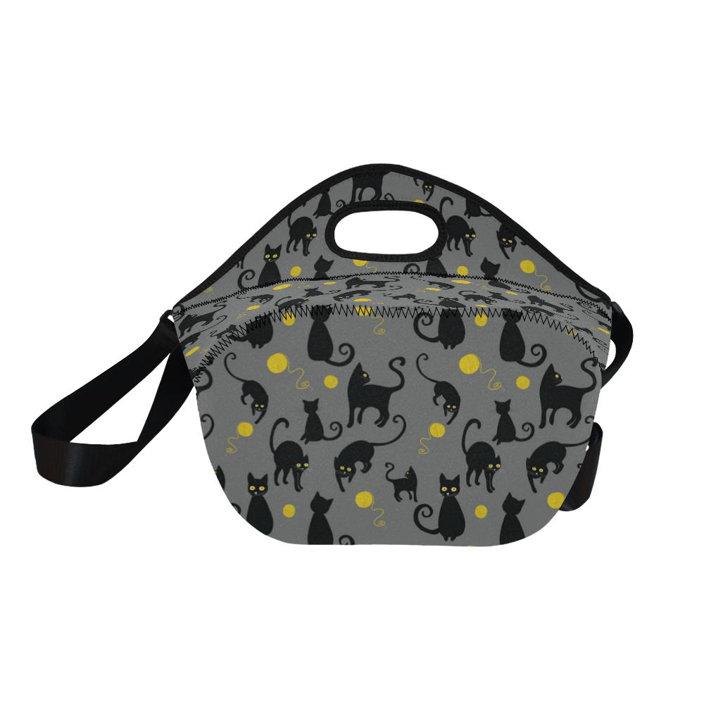 Black Cat Yellow Yarn Print Pattern Neoprene Lunch Bag (Model 1669)(Large)-JTAMIGO.COM