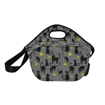 Black Cat Yellow Yarn Print Pattern Neoprene Lunch Bag (Model 1669)(Large)-JTAMIGO.COM