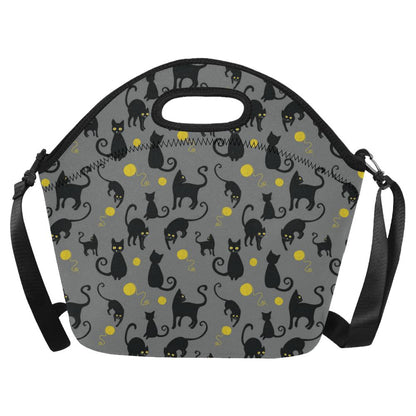 Black Cat Yellow Yarn Print Pattern Neoprene Lunch Bag (Model 1669)(Large)-JTAMIGO.COM