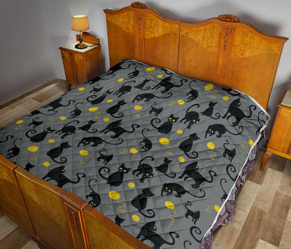 Black Cat Yellow Yarn Print Pattern Premium Quilt-JTAMIGO.COM