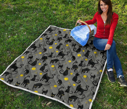 Black Cat Yellow Yarn Print Pattern Premium Quilt-JTAMIGO.COM