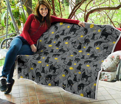 Black Cat Yellow Yarn Print Pattern Premium Quilt-JTAMIGO.COM