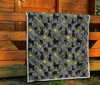 Black Cat Yellow Yarn Print Pattern Premium Quilt-JTAMIGO.COM