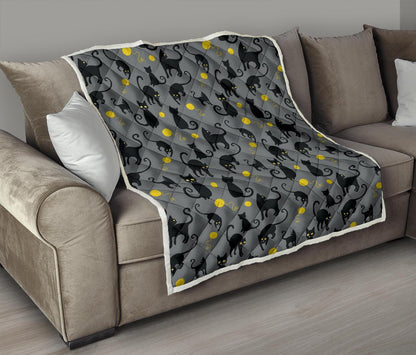 Black Cat Yellow Yarn Print Pattern Premium Quilt-JTAMIGO.COM