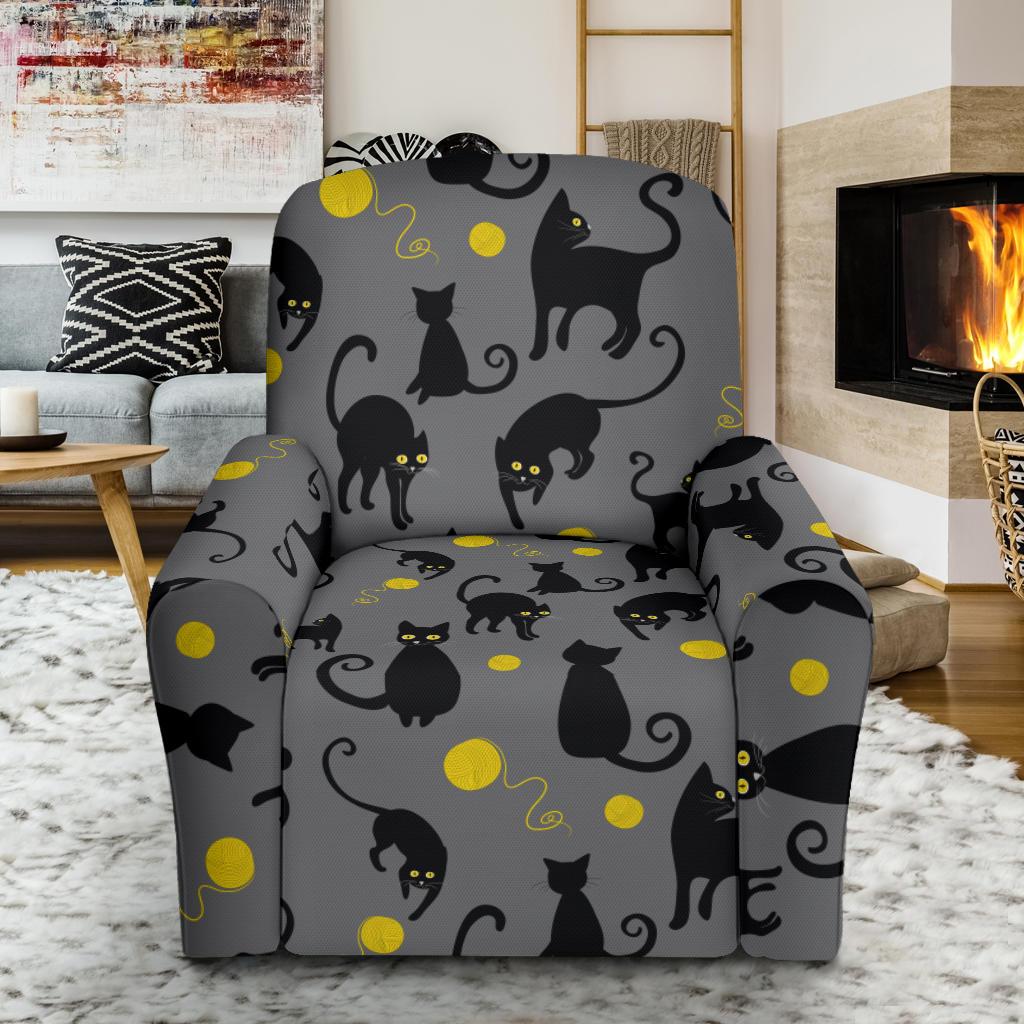 Black Cat Yellow Yarn Print Pattern Single Sofa Slipcover -JTAMIGO.COM
