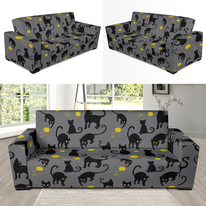 Black Cat Yellow Yarn Print Pattern Sofa Slipcover-JTAMIGO.COM