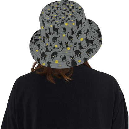 Black Cat Yellow Yarn Print Pattern Unisex Bucket Hat