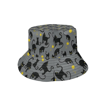 Black Cat Yellow Yarn Print Pattern Unisex Bucket Hat