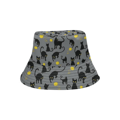 Black Cat Yellow Yarn Print Pattern Unisex Bucket Hat