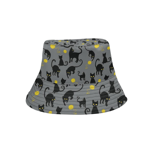 Black Cat Yellow Yarn Print Pattern Unisex Bucket Hat