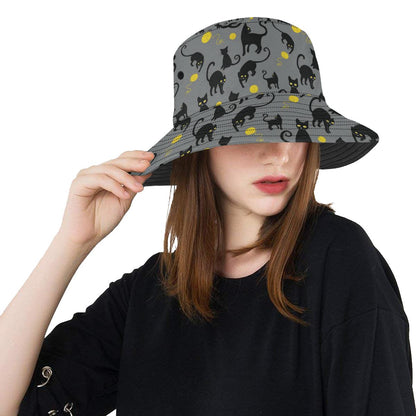 Black Cat Yellow Yarn Print Pattern Unisex Bucket Hat